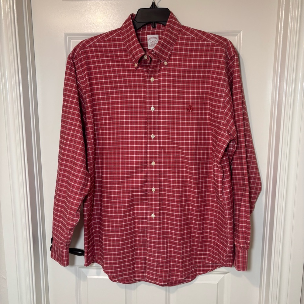 Brooks Brothers 346 Red Plaid Casual Long Sleeve Button Down Shirt Men’s L